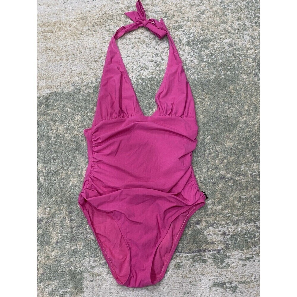 Shan Size 10 Halter One Piece Swimsuit Solid Print Pink Designer Luxe